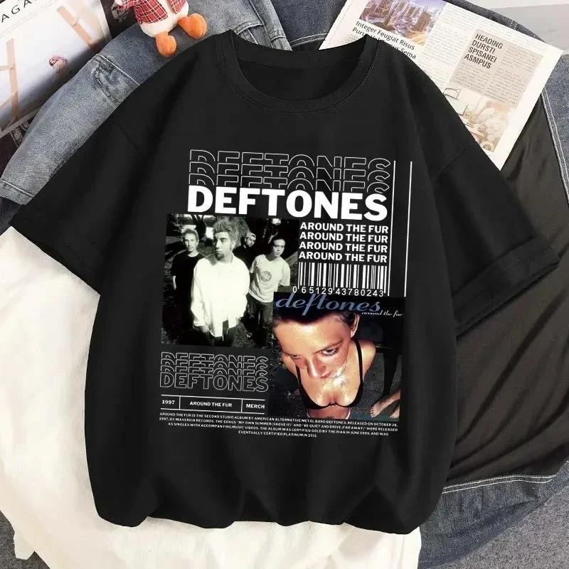 Mode Deftones Around T-Shirt Hip Hop Rockband The Fur Tour Band Konzert Katze Grafik T-Shirts Dicke Baumwolle Übergroßes T-Shirt