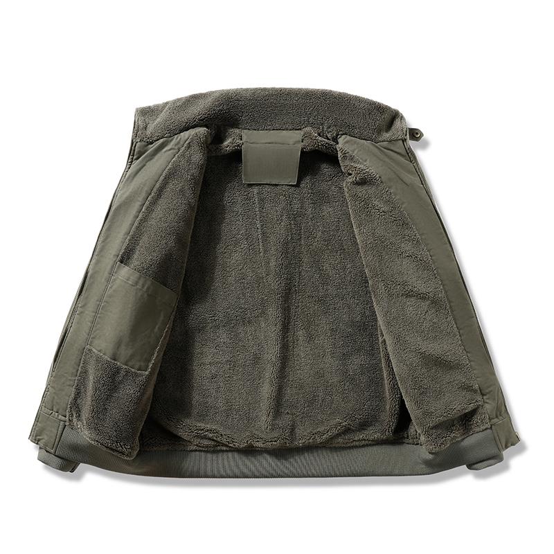 Winter Fleece Jacket Men Turn Down Collar Solid Windproof Warm Outwear Coats Vintage Thick Cargo Jacket Male Casual Bomber Coats