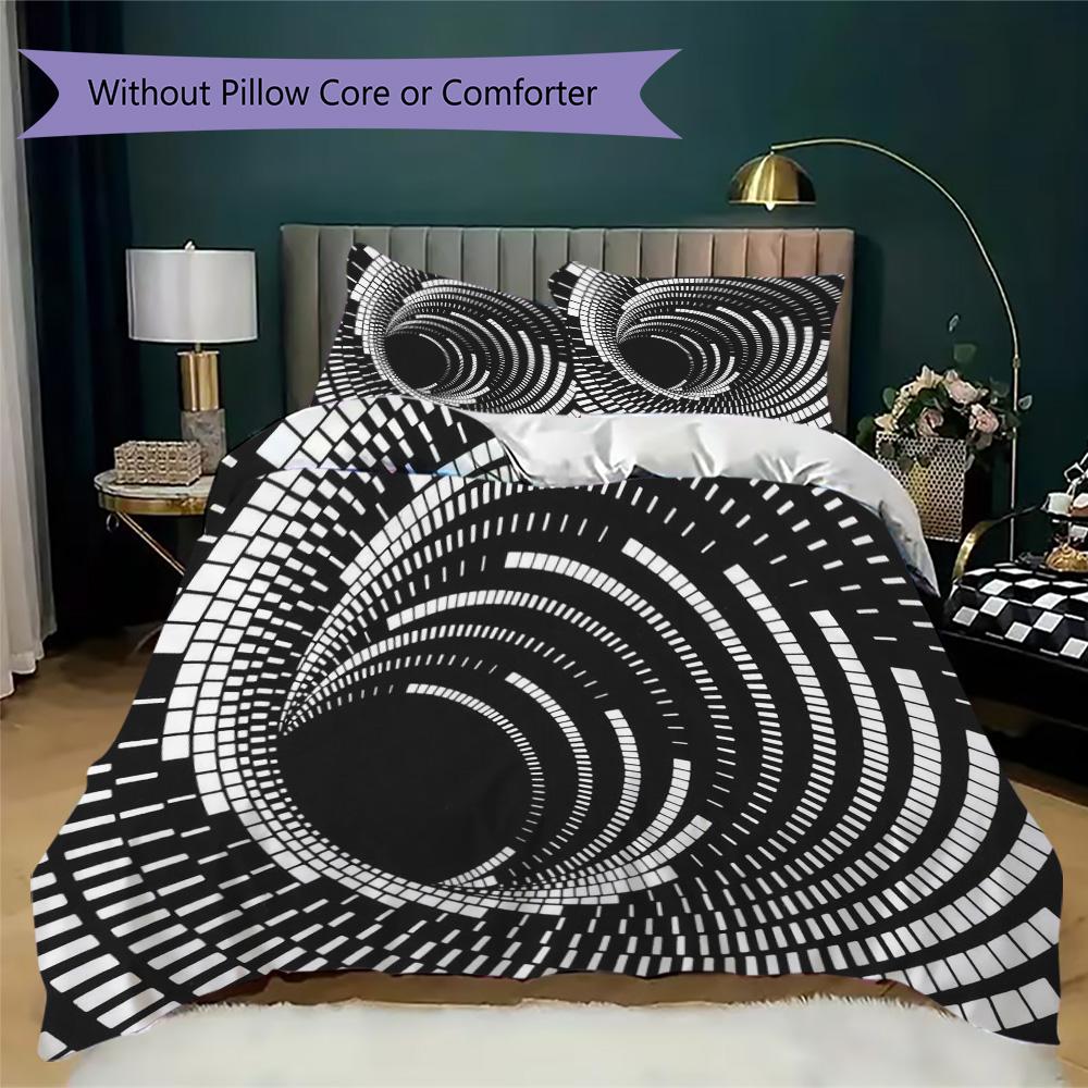 Spiral black-and-white vortex Pattern Bedding,Quilt Set Quilt Cover Pillowcase Home Birthday Gift (1*duvet cover+2*pillowcase,without core)ZSJT0917308