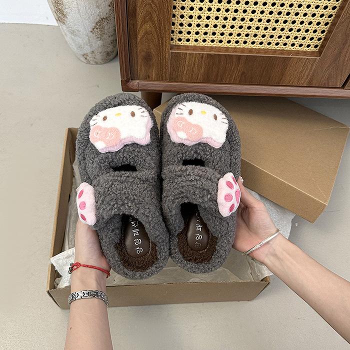 Mode mignon dessin animé sac Velcro tête pantoufles moelleuses pour femmes 2025 automne et hiver nouveau maison semelle épaisse intérieur coton serpillière