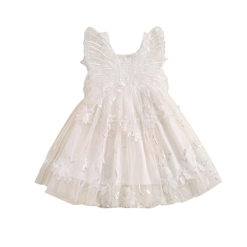 

Baby Girls Birthday Party Sleeveless Dress Summer 3D Flowers Cute Tulle Princess A-Line Dress with Butterfly Wing 2-3T белый