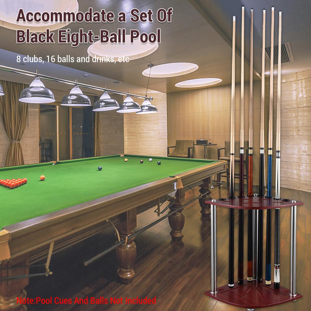 Billard-Queue-Halter 8 Löcher Fächerförmig Vertikaler Queue-Halter Kann Acht Billard-Queues, 16 Kugeln und 5 Getränke aufnehmen Platzsparend Geeignet
