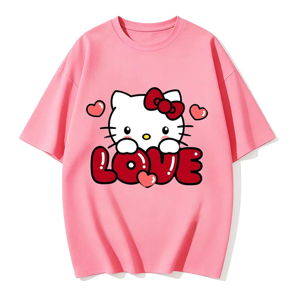 2026 new Summer Cute HelloKitty TShirts Soft Cotton Short Sleeve Tees for Parents Kids Breathable Casual Daily Outfit Tops