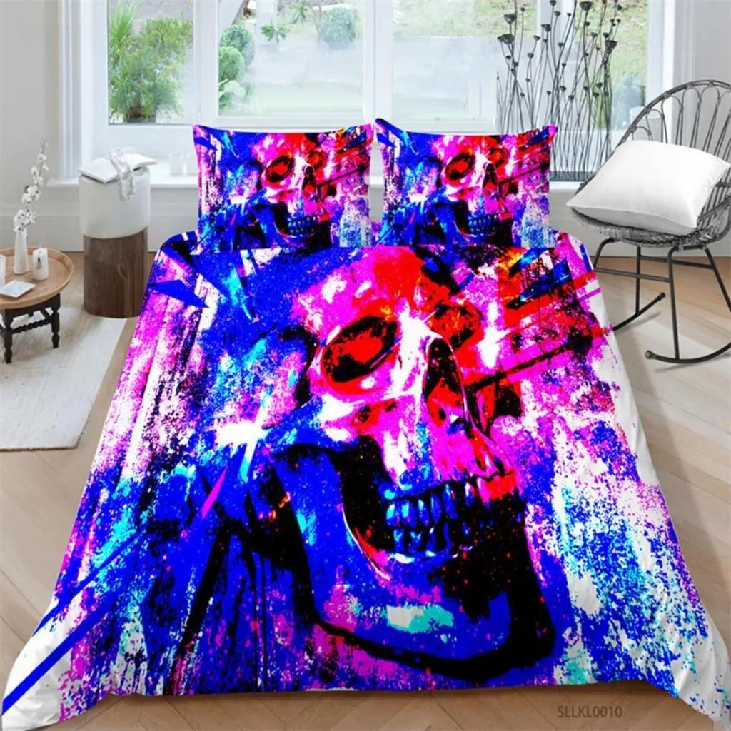 Sugar Skull Duvet Cover Gothic Skull Skeleton Bedding Set Horror Theme Comforter Cover Full King For Teens Adults Bedroom Decor