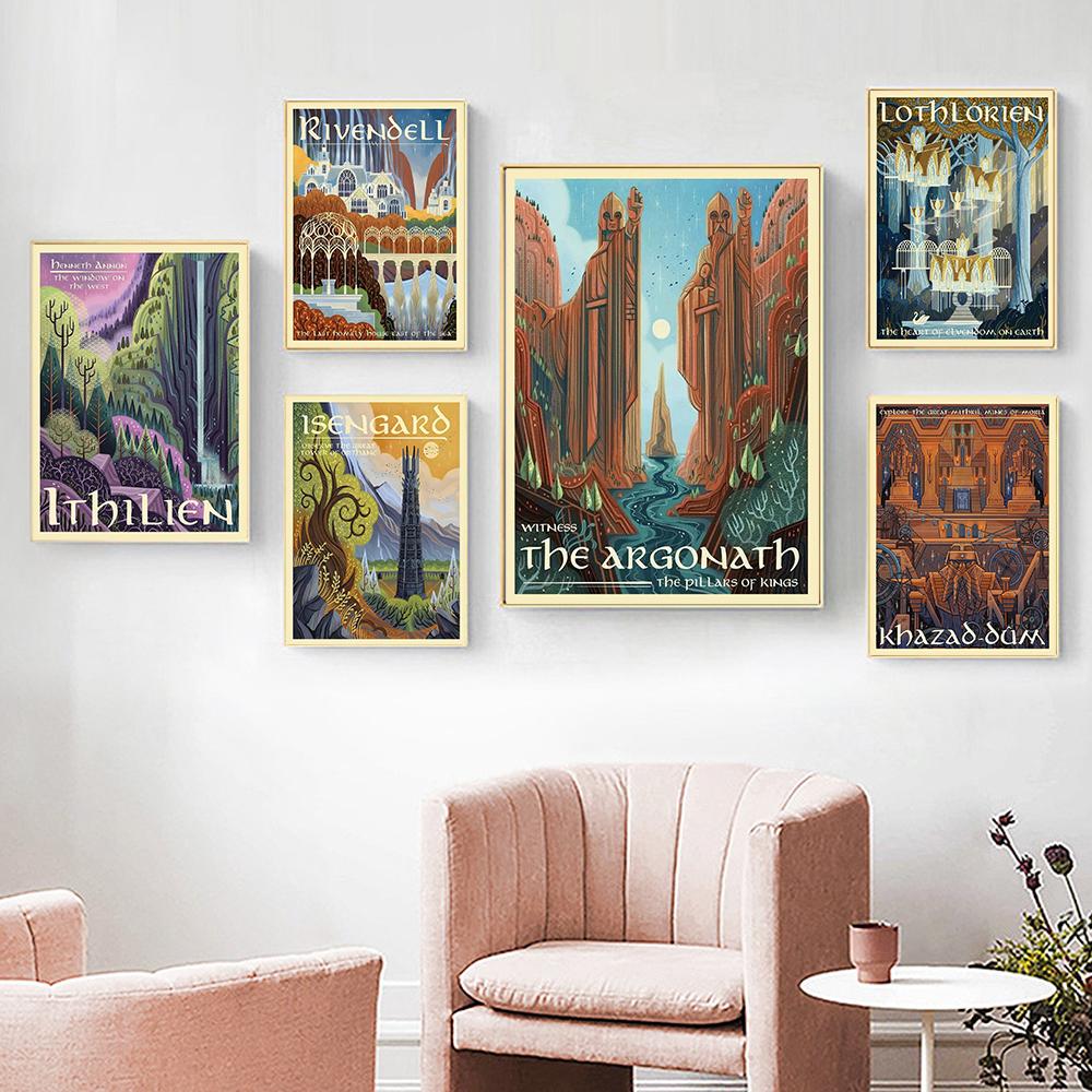 Vintage Rings Posters Middle Earth Travel Landscape Art Movie Prints Canvas Printing Wall Picture for Living Room Home Decor