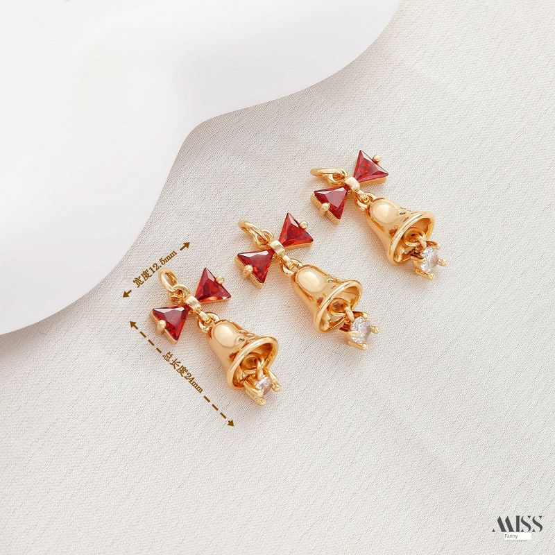 

14K Gold Plated High Color Retention 18K Bows Bell Jade Tassel Pendant Chain Barrel Beads DIY Ornament Accessories (14K gold) Bows Bell 1