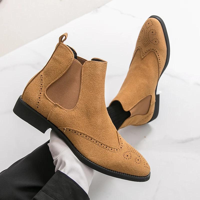 Men High Tops Boots High Quality Suede Leather Casual Boot Classic Chelsea Boots for Men Slip-On Ankle Boot Business Dress Boots