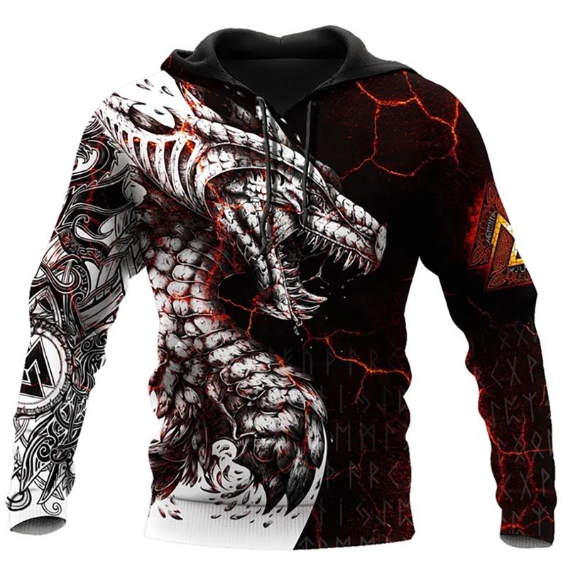 2026 Autumn/Winter Street Fashion Men's 3D Dragon Pattern Embroidered Hooded Sweatshirt for Hip-Hop Gothic Daily WearingUnisex Woman's