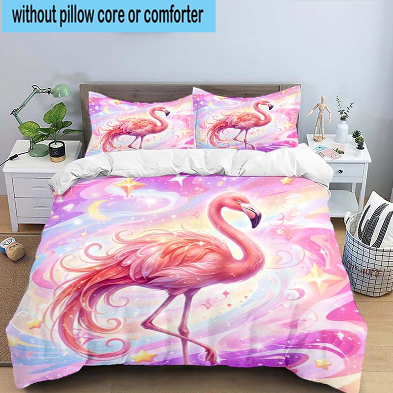 Magical Flamingo Sky 3pcs Bedding,Including 1pc Duvet Cover And 2pcs Pillowcases Perfect for Christmas,Ideal for Bedroom, Dormitory