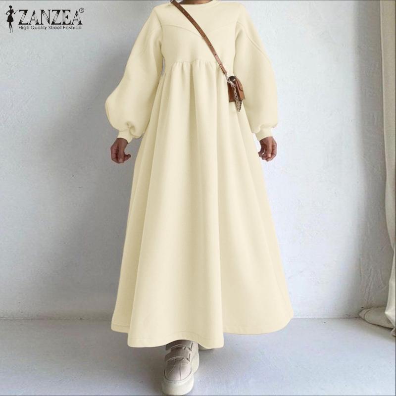 ZANZEA Rochie lejeră cu mânecă lungă, lejeră, cu gât rotund