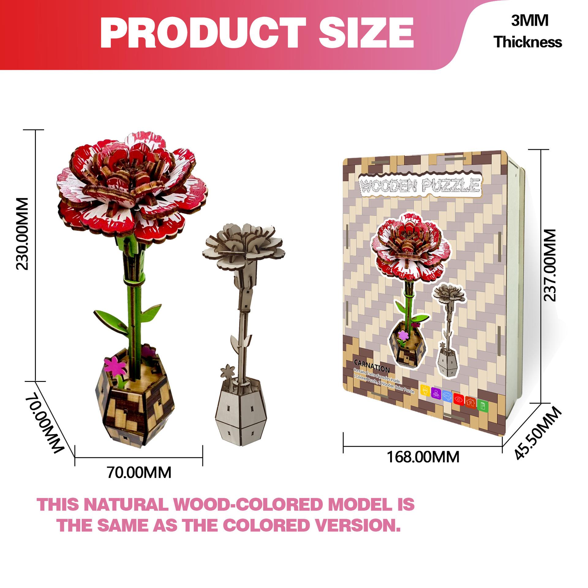 Wacocetoy Cross-Border 3D Carnation Puzzle Wooden Diy Coloring Toy 2-In-1 Set Three-Dimensional Puzzle