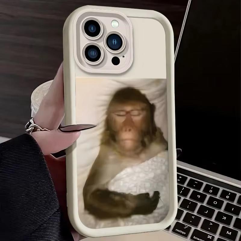 Funny Sleeping Monkey Lovely Phone Case For iPhone 16 15 14 13 12 11 Pro Max XS Max XR 7 8 Plus Shockproof Silicone Back Cover