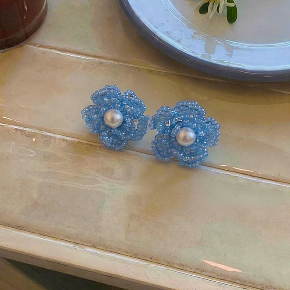 1pair Resin Fabric Fabric Flower Earring Pink Blue White Ear Accessories Vacation Beach Daily