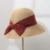 French elegant big eaves sunshade straw hat female retro seaside vacation showing face small foldable bow bucket hat