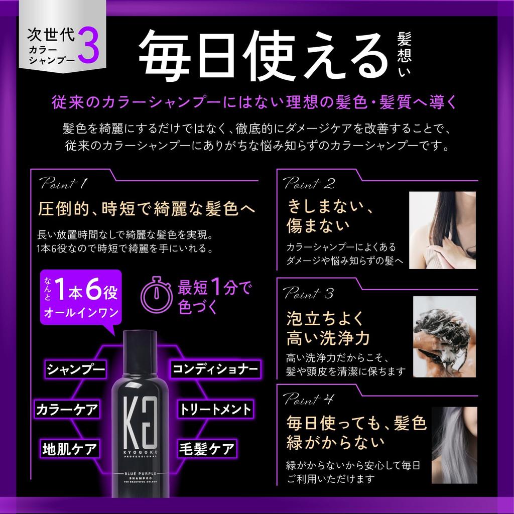 Kyogoku Blue Purple Color Uneven Salon Improves Yellowing and Prevents Fading Shampoo, 200ml, Shampoo, Exclusive, (Uneven Shampoo)