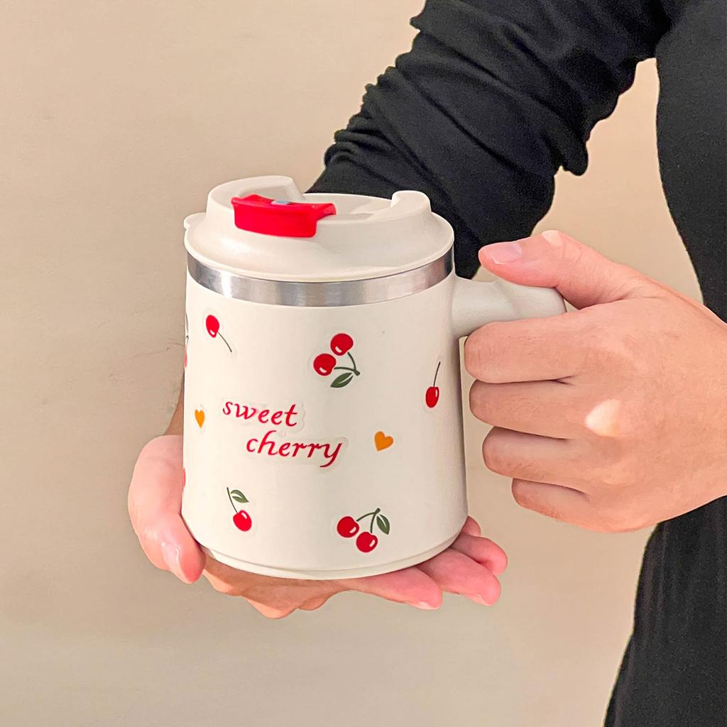 430ml 304 Nerezová ocel Dvoustěnný Hrnček na kávu s uchem Přenosný Utěsněný Pohár na vodu Kancelář Hrnček na mléko a kávu Tumbler