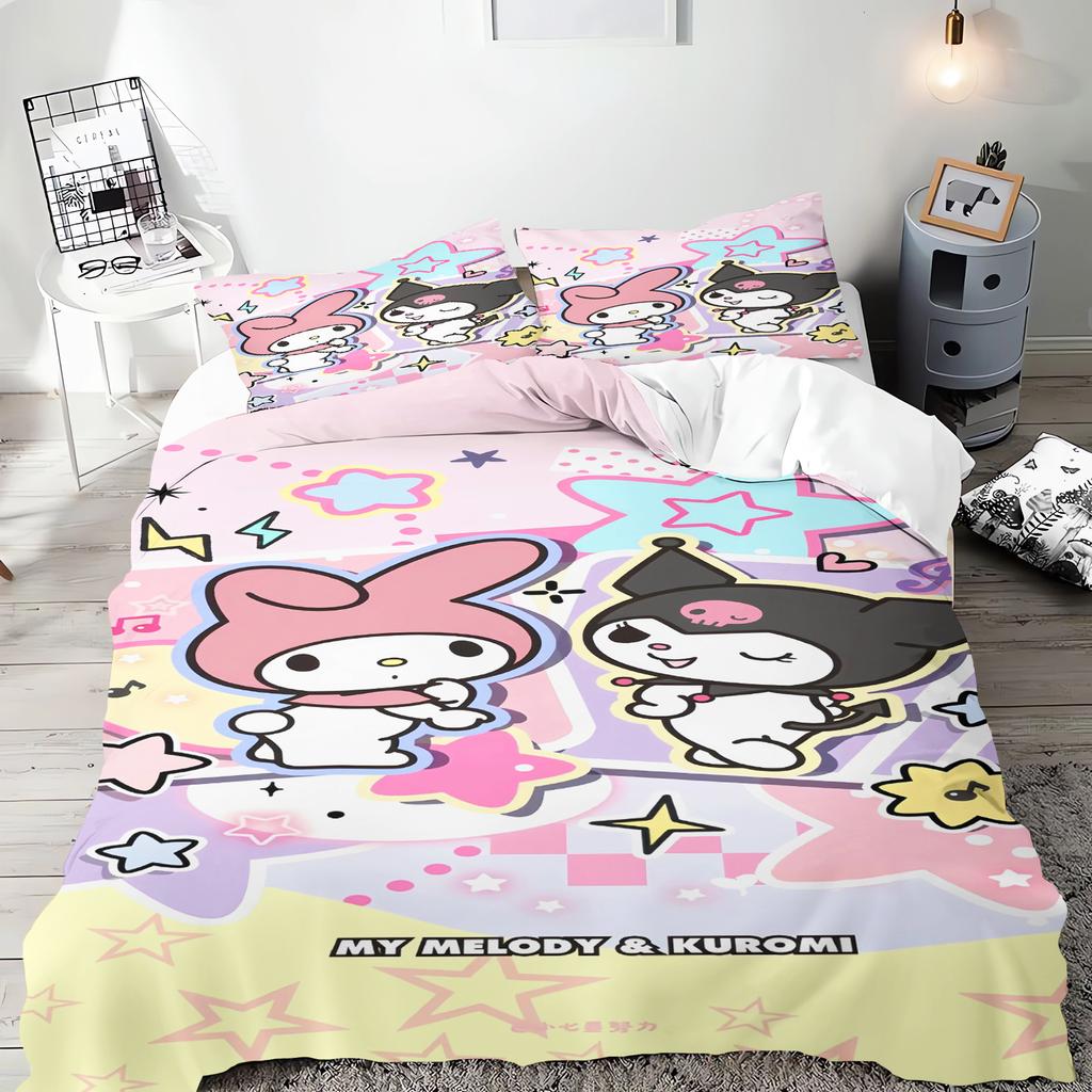 Sanrio Series Kuromi Duvet Bedding Set for Children King Size Luxury Cover 100% Polyester 3-Piece Christmas Gifts Home Decor