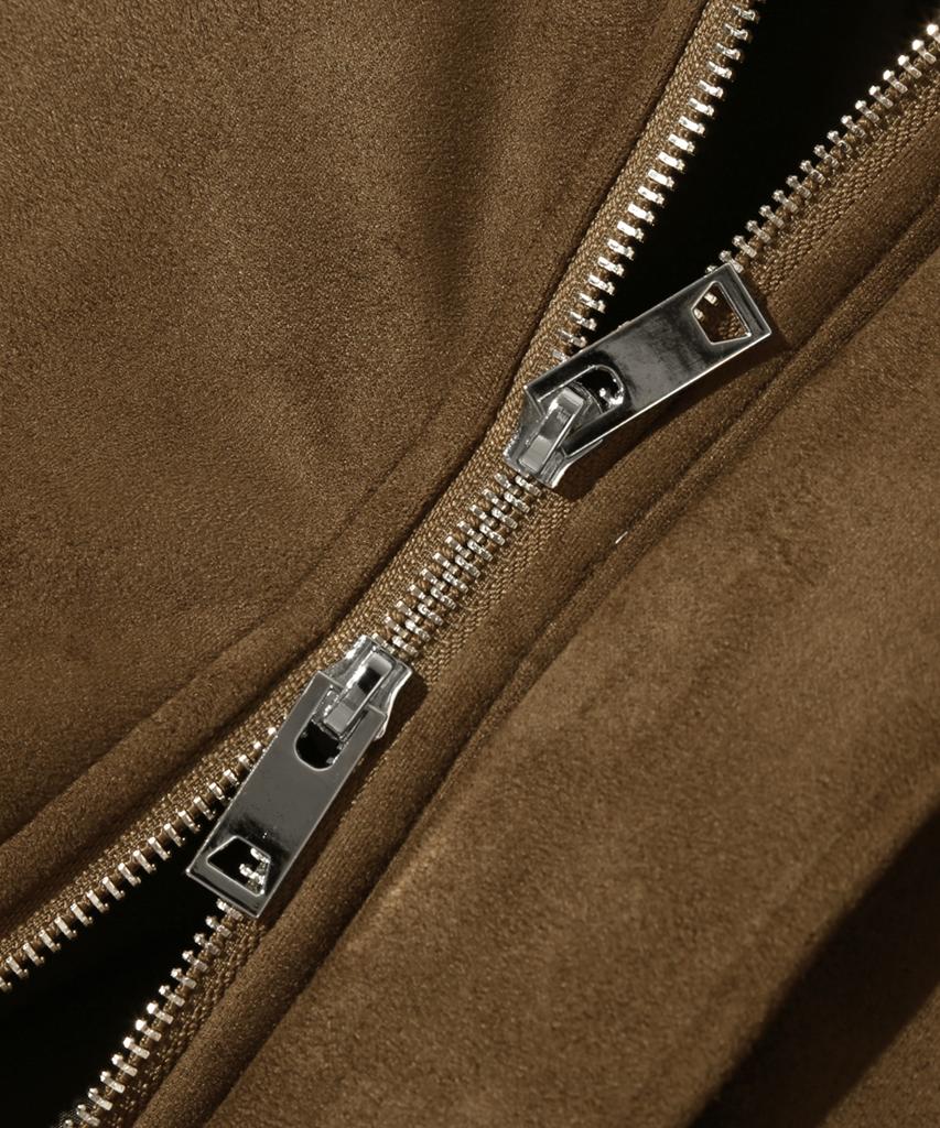 Trillion Suede Rivet Blouson Zip-Up Jacket (Brown)