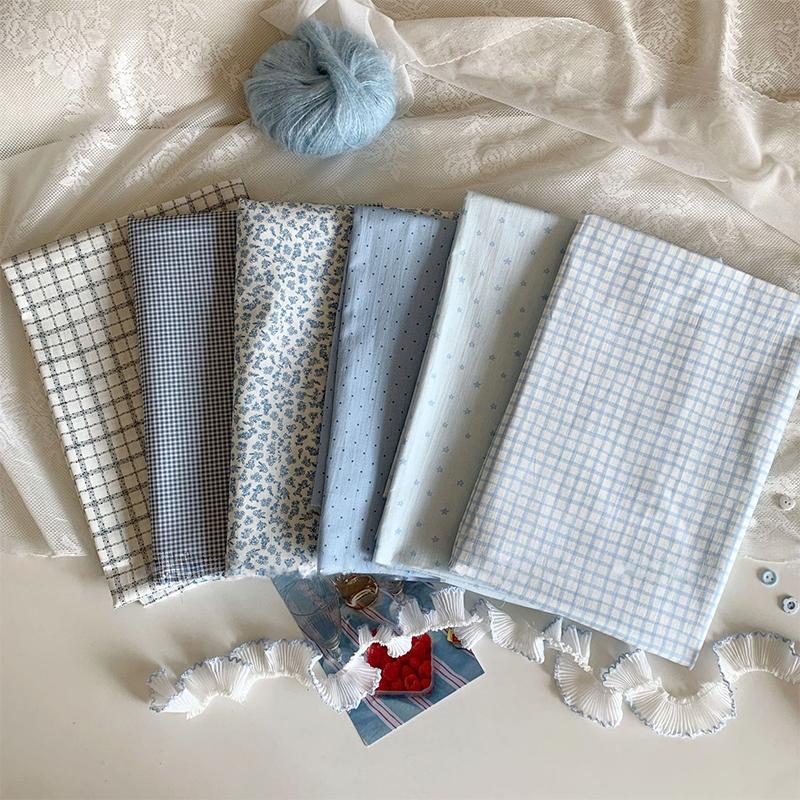 Tela de Algodón 100% de 1 m Cuadrícula Azul Lunares Florales Estampado Digital Tela para Ropa Ropa de Casa Ropa de Cama Manteles Cortinas Manualidades