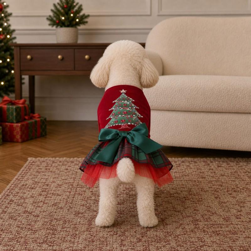 Christmas Dog Velvet Dress New Party Princess Style Pet Clothing Cats Dogs