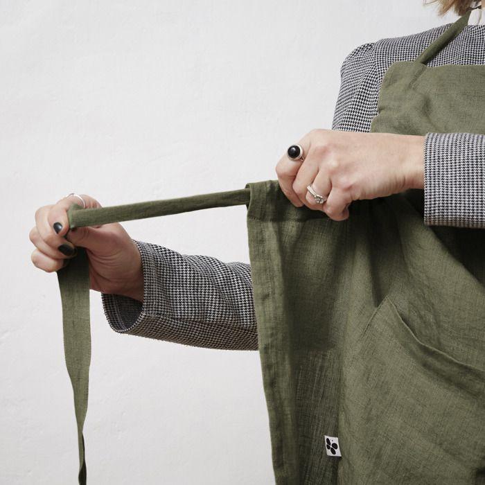 Tablier Ajustable En Lin - SOLINE - Thym - 70 X 85 Cm - 100% Lin - Poche Pratique
