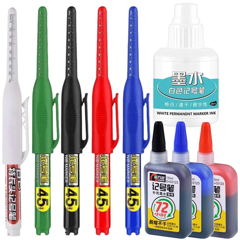 45mm Tip Deep Hole Long Head Nib Markers Set for Metal Pen Waterproof Bathroom Woodworking Decoration Multi-Purpose White Ink