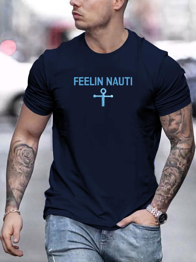 MEN FEELIN NAUTI pattern summer casual round neck short T-shirt
