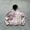 Y2K Womens Cargo Jacket Cherry Blossom Embroidered Hooded Cotton Coat Streetwear