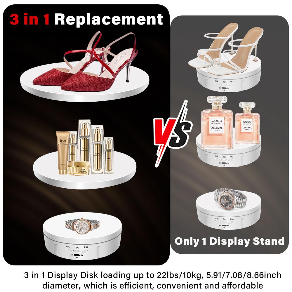 3 in 1 Electric Rotating Display Stand 360 Degree USB/Battery Turntable Holder Jewelry Display Stand Base for Photography Shoot