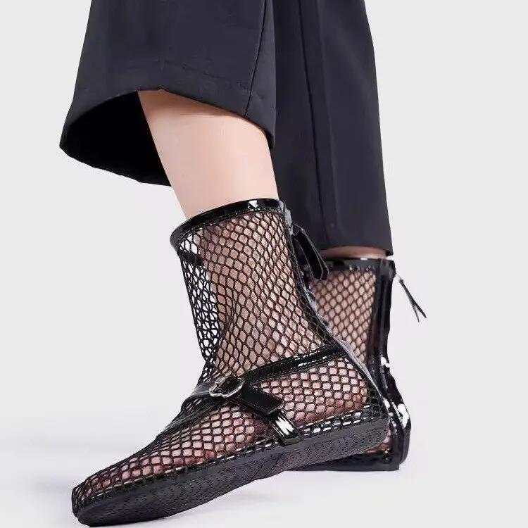 2025 Women's New Mesh Roman Boots Sexy Short Boots Women's 2024 New Black Single Shoes Sandals  sandalen