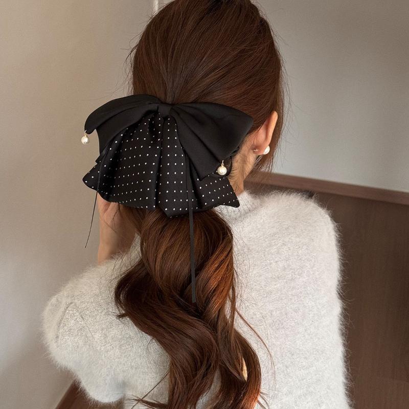 Korean Black Red Pearl Bow Hair Clips Shark Hair Claw Clip Hairpins Spring Clip  Ponytail Barrettes Hair Accessories