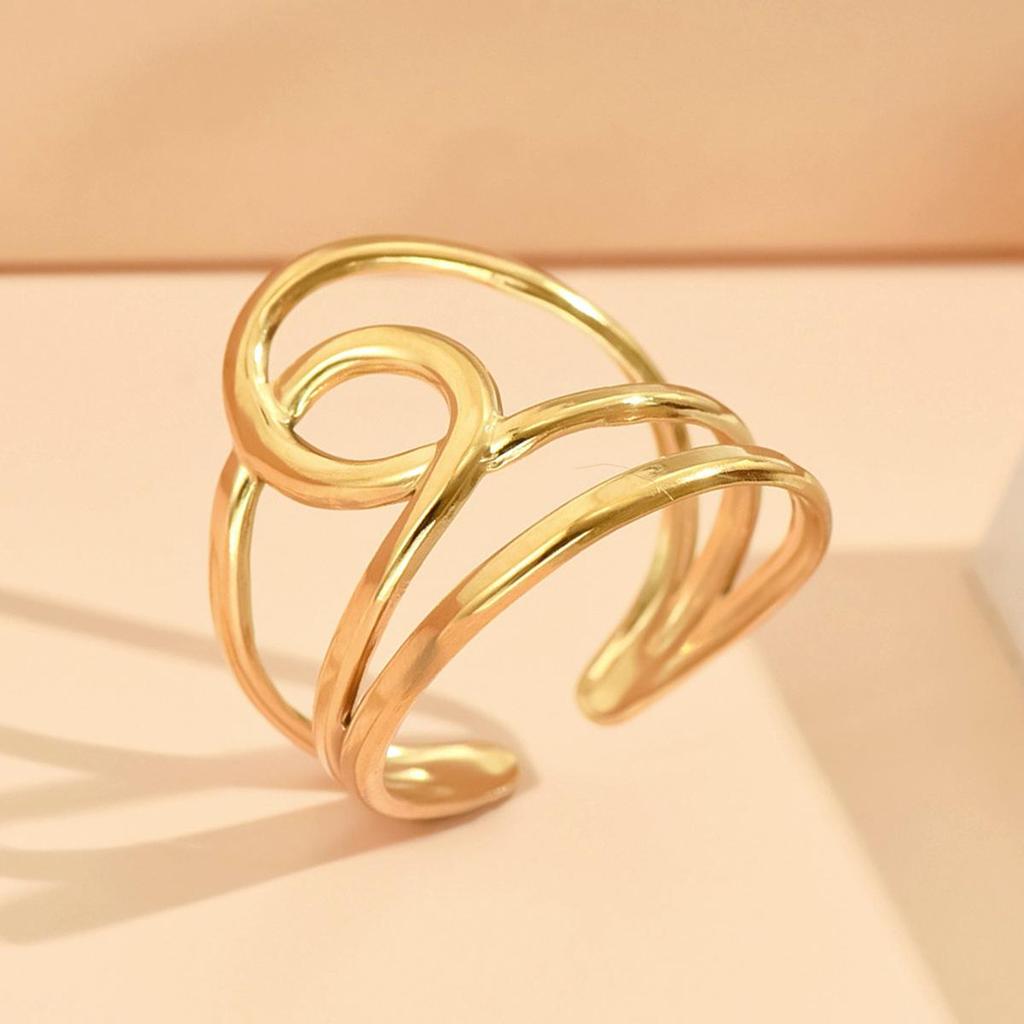 Minimalist Adjustable Geometric Gold-Plated Stainless Steel Ring for Women