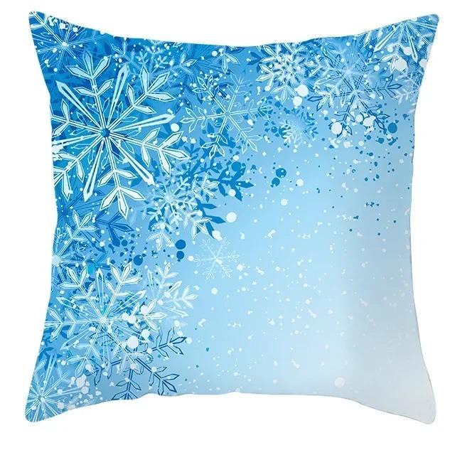 Winter Blue Christmas Pillowcase Home Snowflake Snowman Tree Pillowcase Home Decoration Cushion Cover