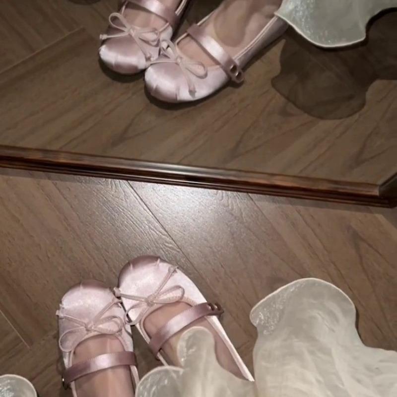 Sheepskin version~ Invisible inner height increase 5CM Mary Jane shoes New small bow light mouth single shoes