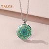 1 Set Women Jewelry Set Flower Print Glass Pendant Vintage Ethnic Style Prom Party Earrings Necklace Bracelet Combo Ideal Christmas Gift