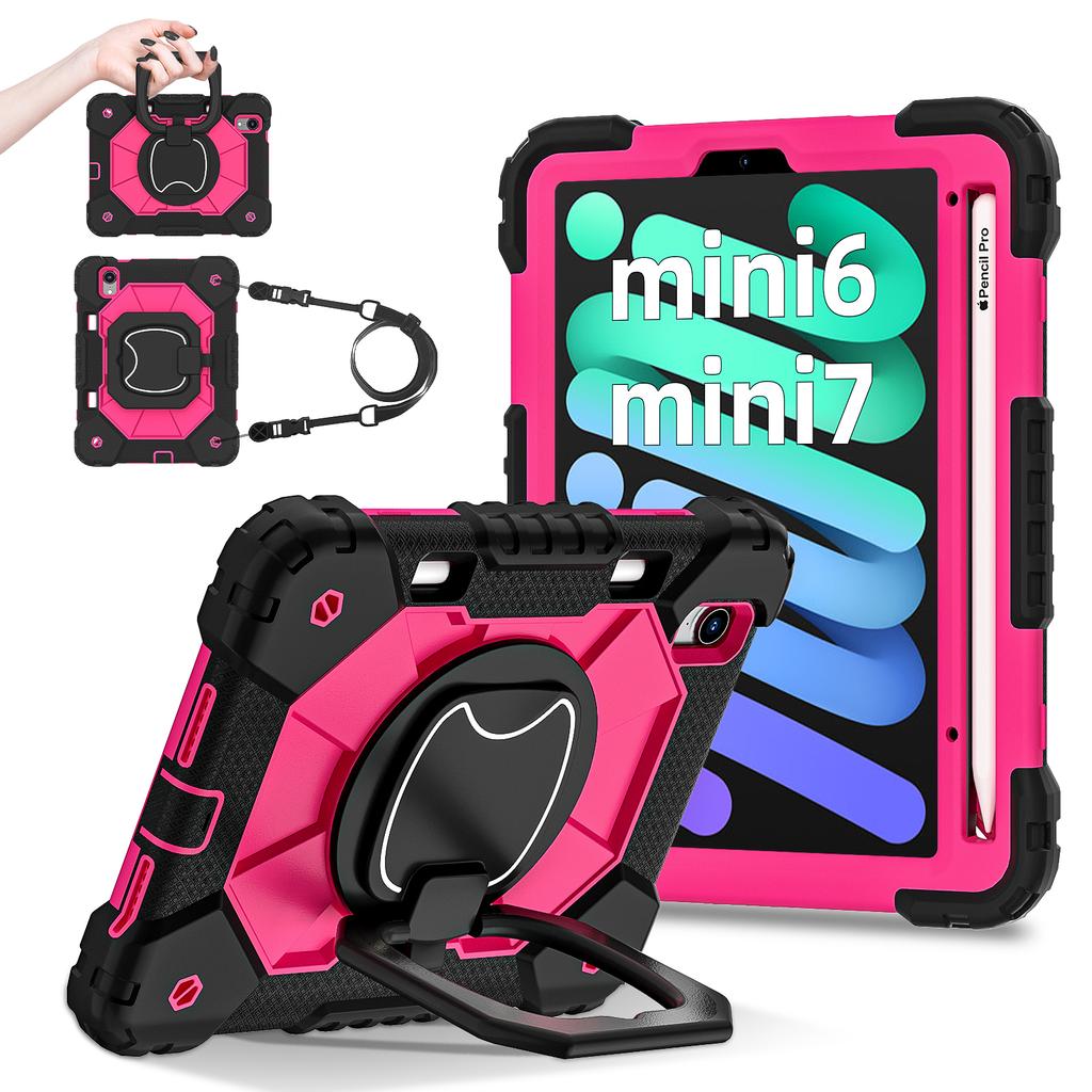 For Apple iPad Mini (2024) 360° Rotating Grip Heavy Duty Protection Stand TPU+PC 3in1 Anti-knock Shockproof Tablets PC Case