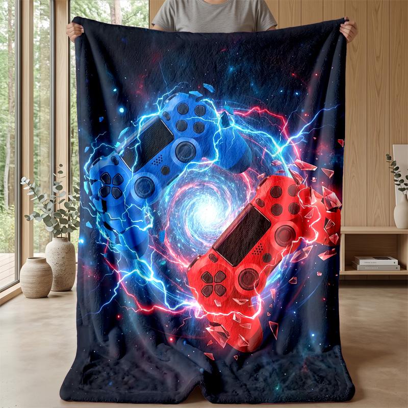 Pixel Game Controller Neon Background Theme Blanket Lightweight Warm Flannel Blanket Decorative Throw Blanket for Home Decoration