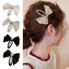 Women Hairpin Smooth Edges Smooth Satin Ribbon Bow Sparkling Rhinestone Rounded BB Clip Hair Accessory