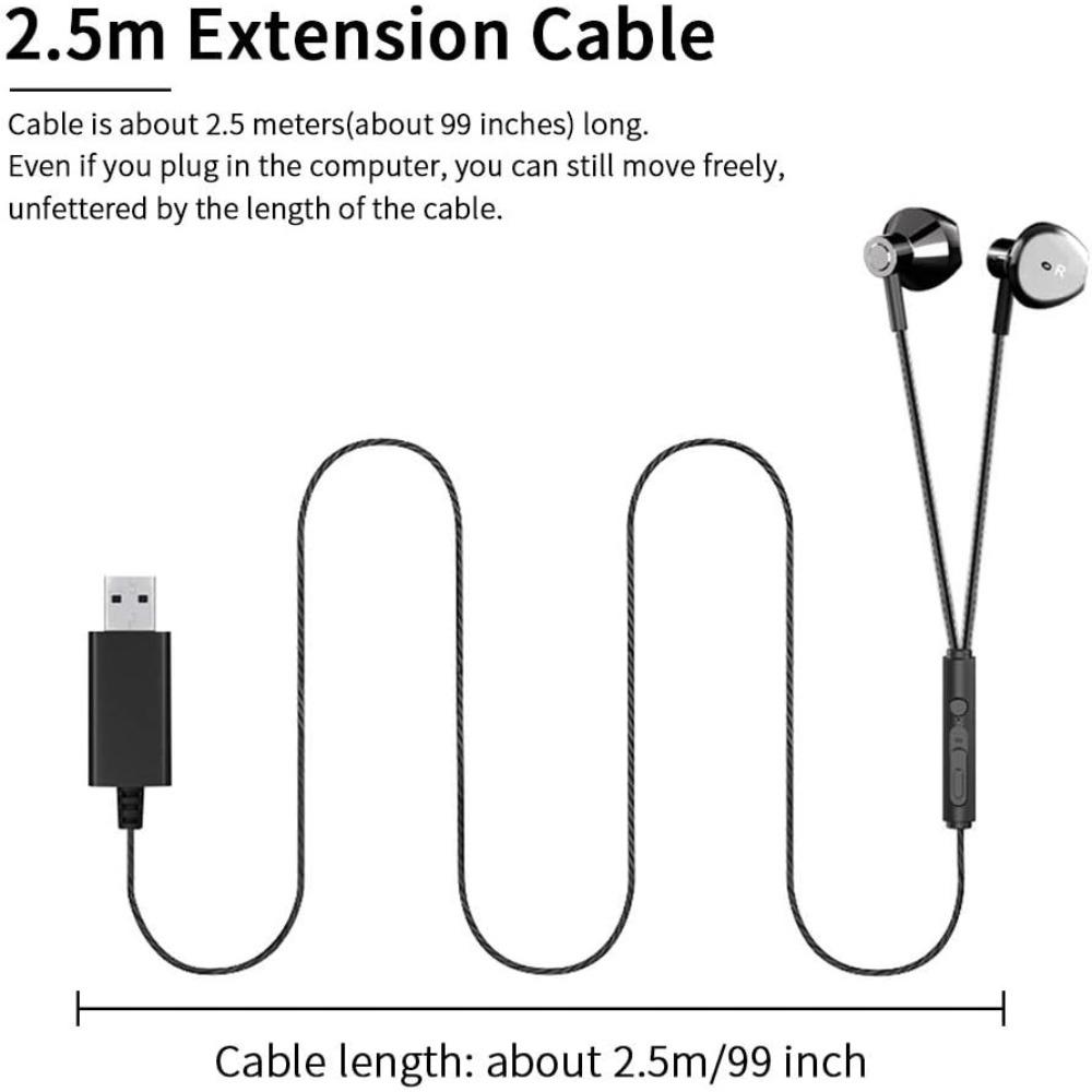 USB Headphone Interface Upgrade, 2.5M Durable Cable, Wired Control Headphones with Microphone