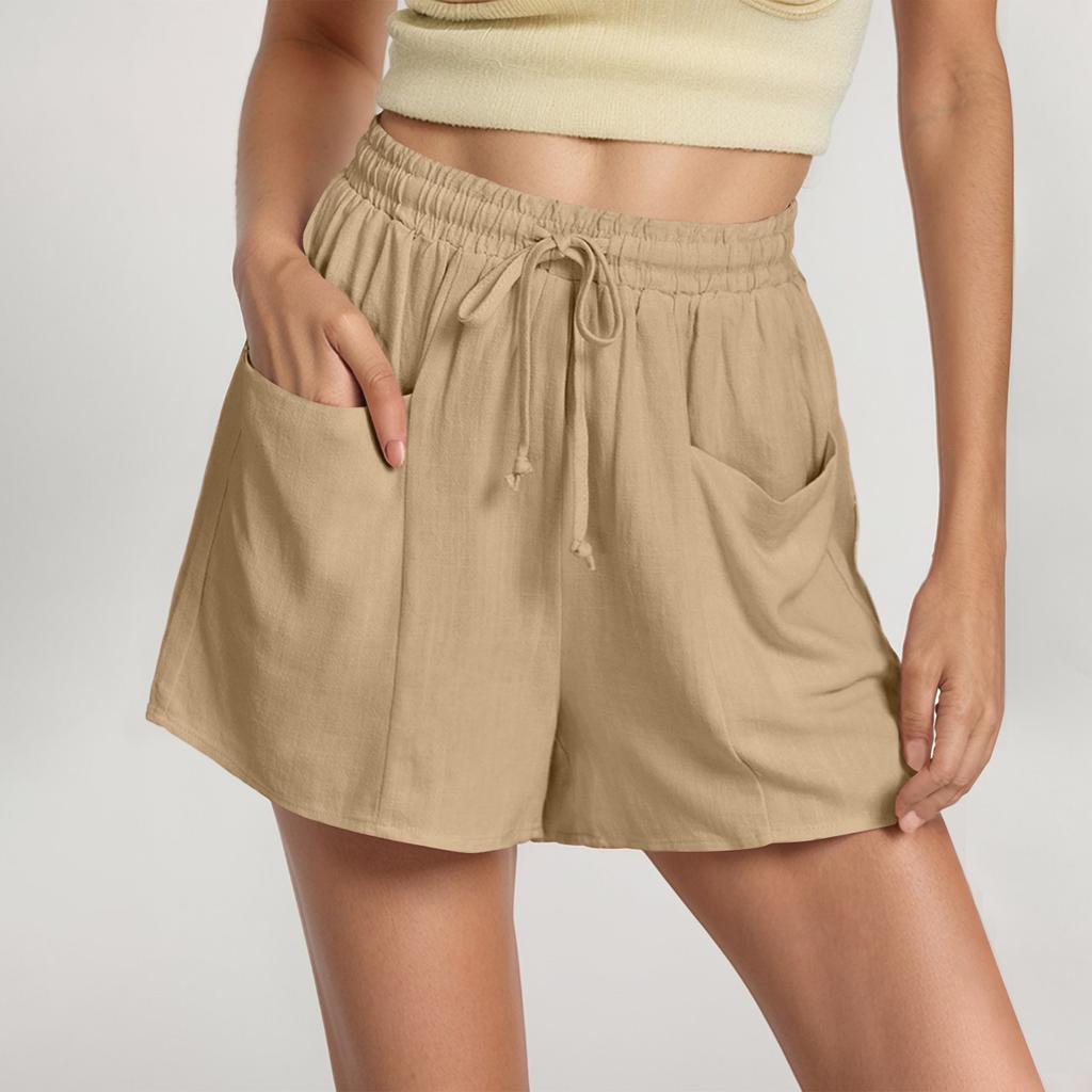 Shorts For Women Solid Color Casual Summer Drawstring Beach Loose Pocket Shorts