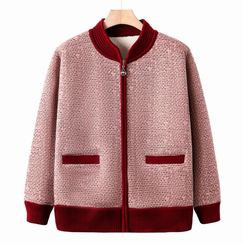 Middle-aged and Elderly Autumn and Winter Clothes, Plush and Thickened Sweater Set, Grandma's New Cardigan Jacket, Mom's Autumn Knitted Sweater.