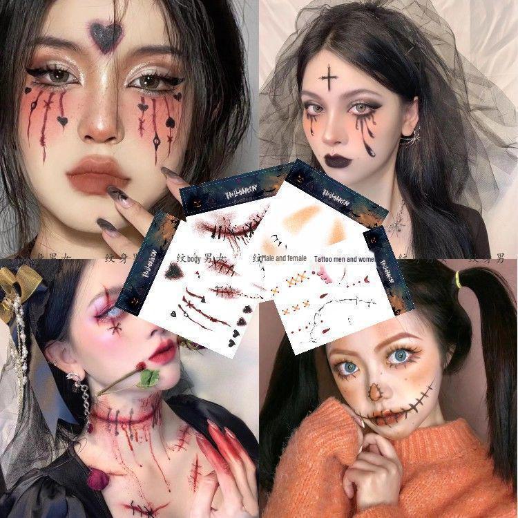 Halloween Kids' Waterproof Cartoon Tattoo Stickers - Cute Pumpkin, Ghost, and Skull Designs for Face Makeup