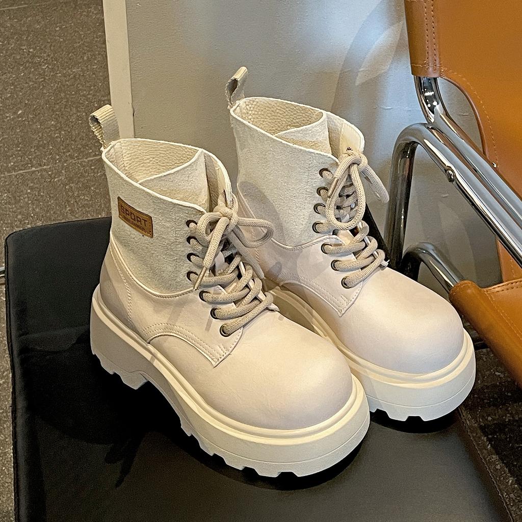 Retro white British thick heel platform Martin boots women's 2025 new autumn small height increase short boots