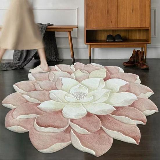 Flower Shape Floor Mat Floral Living Room Rug Non Slip Bath Mat Dahlia Rose Peony Lotus Rug for Bathroom Bedroom Dorm Nursery Kitchen