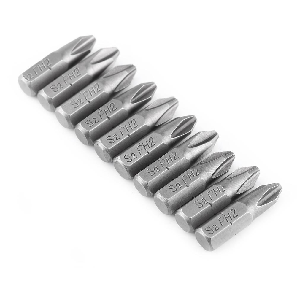 10 Pcs 25mm Length 1 4 Inch Hex Shank S2 Magnetic PH2 Cross Head Screwdriver Bits