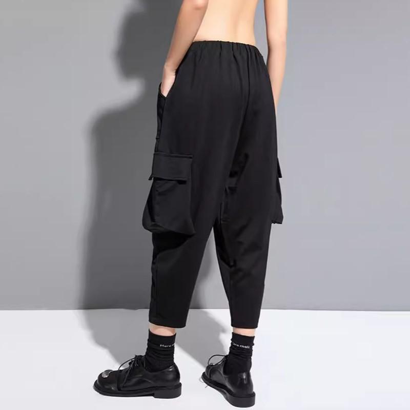 Černá bavlna vysoký pas Oversized vintage Ležérní volné letní harémové kalhoty pro ženy kalhoty