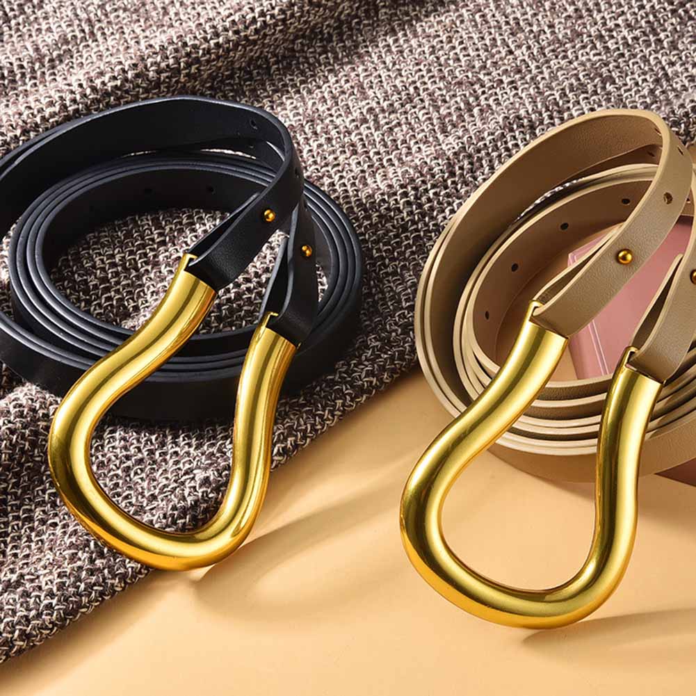 Women Waistband Imitation Leather Retro Style Metal U-shaped Buckle Waist Belt