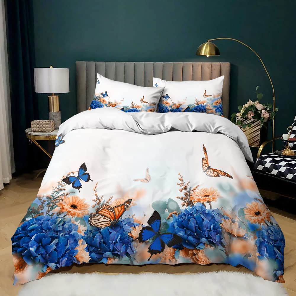 Bettbezug-Set mit Schmetterlingen, Kingsize, blau-lila Schmetterlinge, bedruckt, Bettbezug-Set für Mädchen und Kinder, Bettbezug und Kissenbezüge