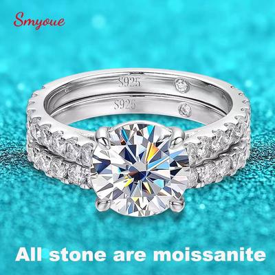 Anillos Smyoue Chapados en Oro de 18k con Moissanita de 0.6-4.2CT para Mujer Brillante Lujo Banda de Boda de Diamante Joyería 100% Plata 925