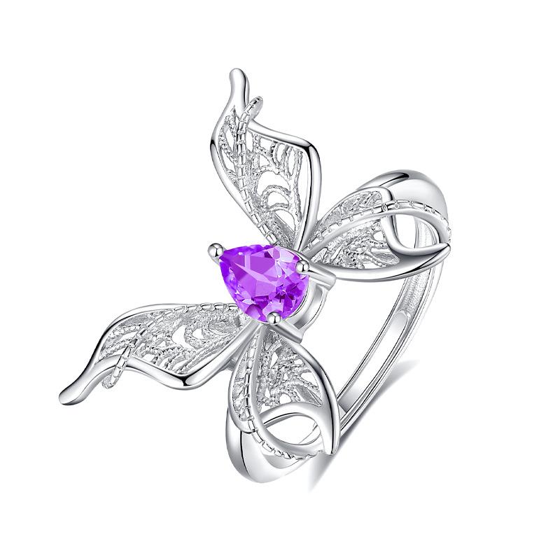 

Natural Garnet 4x6mm Pear Ring 925 Sterling Silver Butterfly Style Fashion Crystal Stone Topaz Jewelry Women s Jewelry opening adjustable